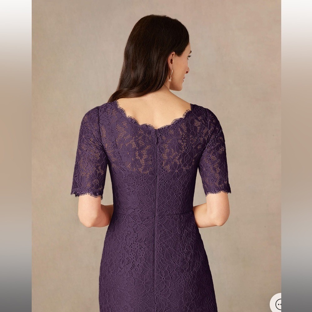 NWT - Azazie Lisa Plum Lace Short Sleeve Midi Dress Women's A10 - Picture 5 of 8